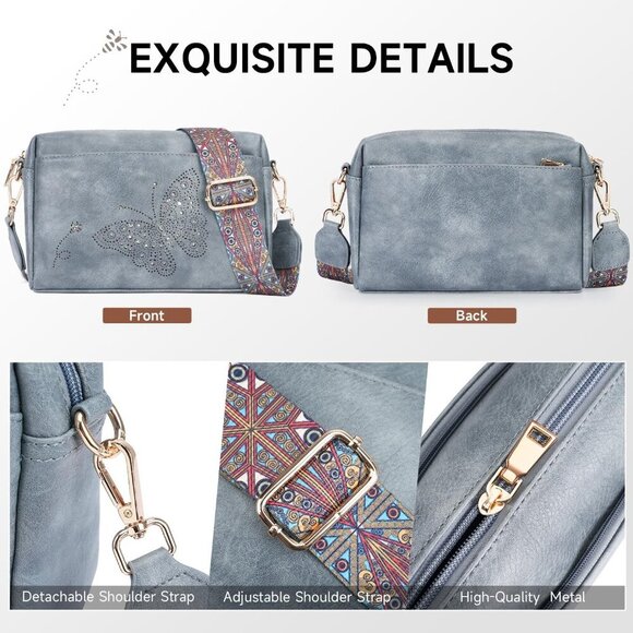 Chic Vegan Leather Small Crossbody Purse - Butterfly Design & Spacious Pocketing - Picture 5 of 6